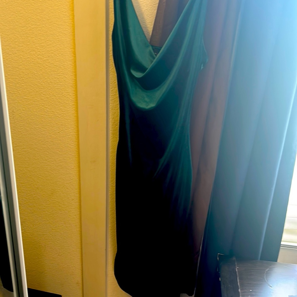 Emerald green suede spaghetti strap bodycon dress